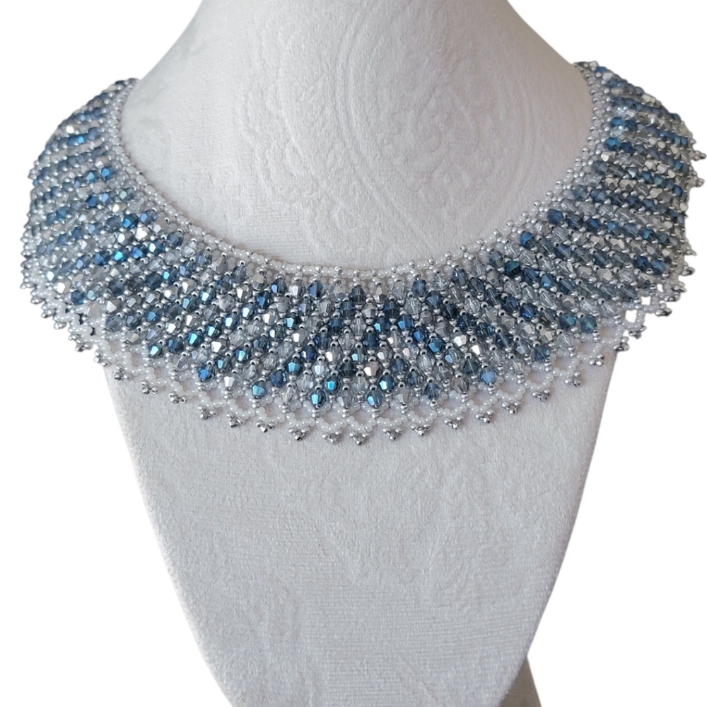 Artisan handmade Blue Swarovski Crystal beaded collar Necklace